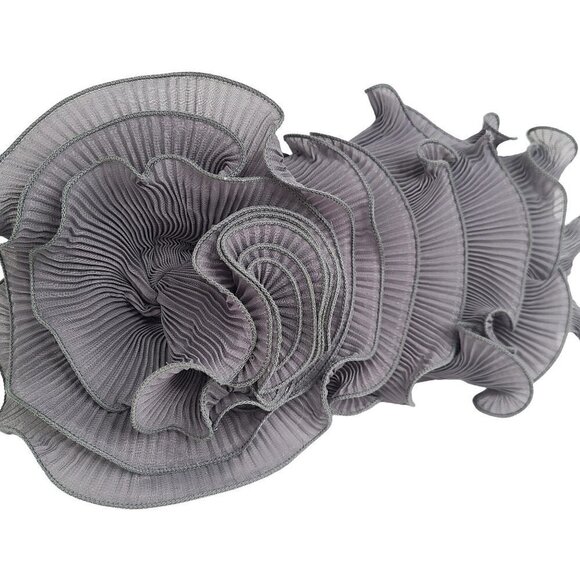 Women's Grey Ruffle Floral Pleated Convertible Clutch Satin Evening Sling Bag - Picture 3 of 8